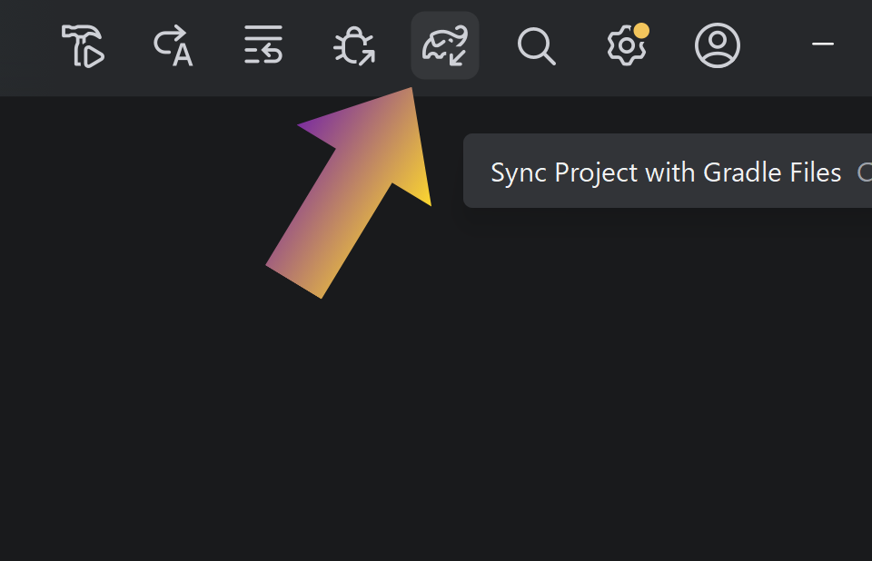 Android Studioでゾウのボタンを指している様子