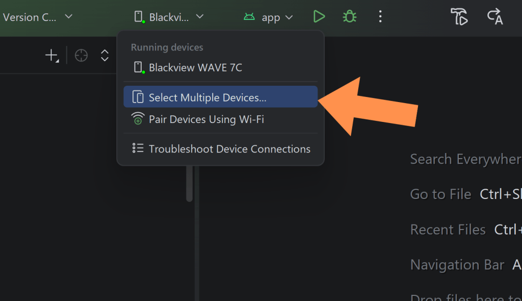 Android Studioでselect multiple devicesを選択している