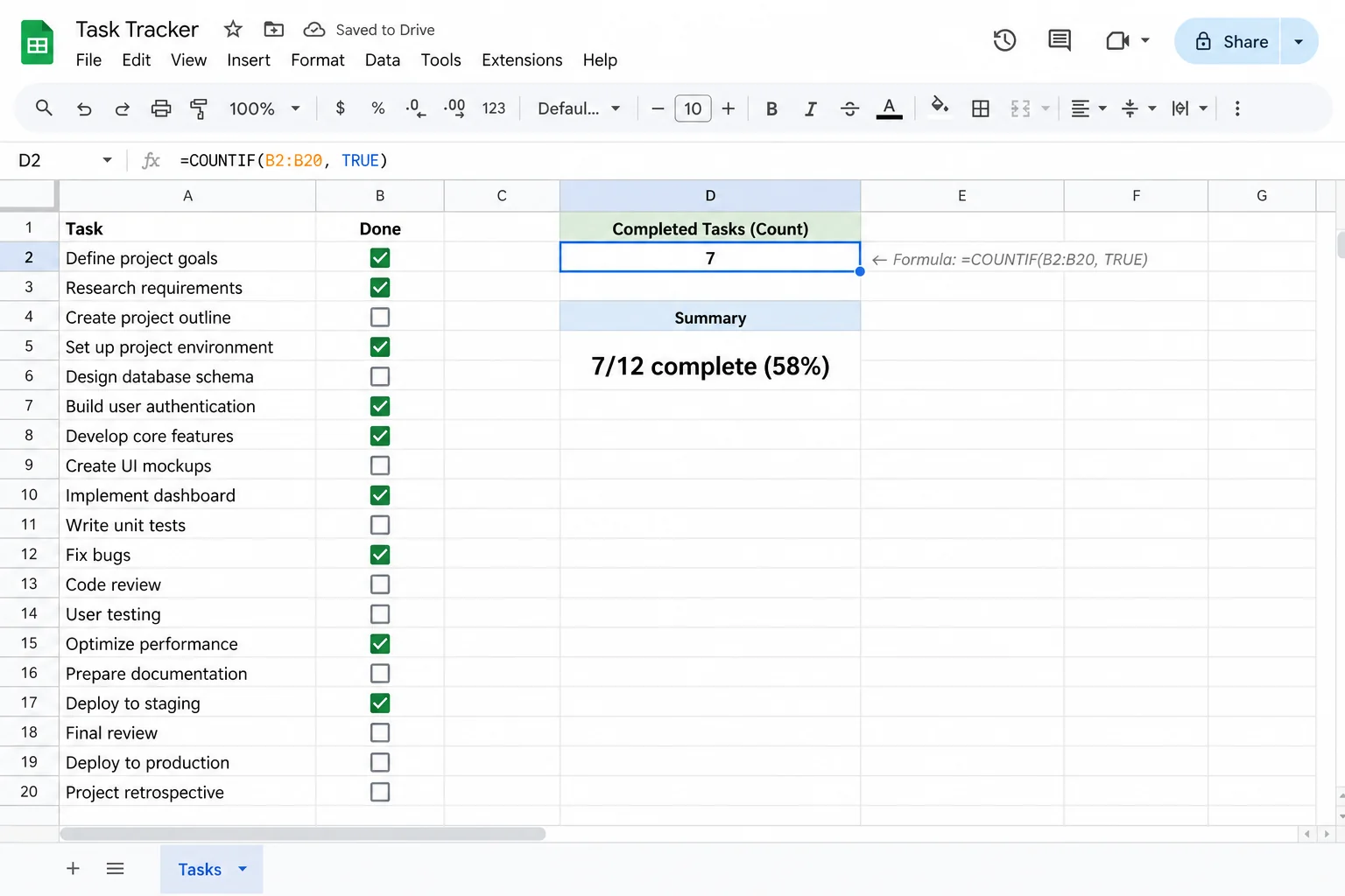 COUNTIF集計式の使用例