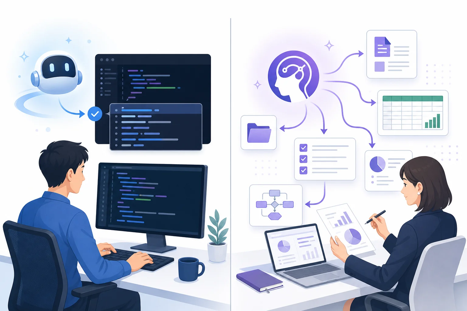 Claude CodeとGitHub Copilotの役割比較イメージ